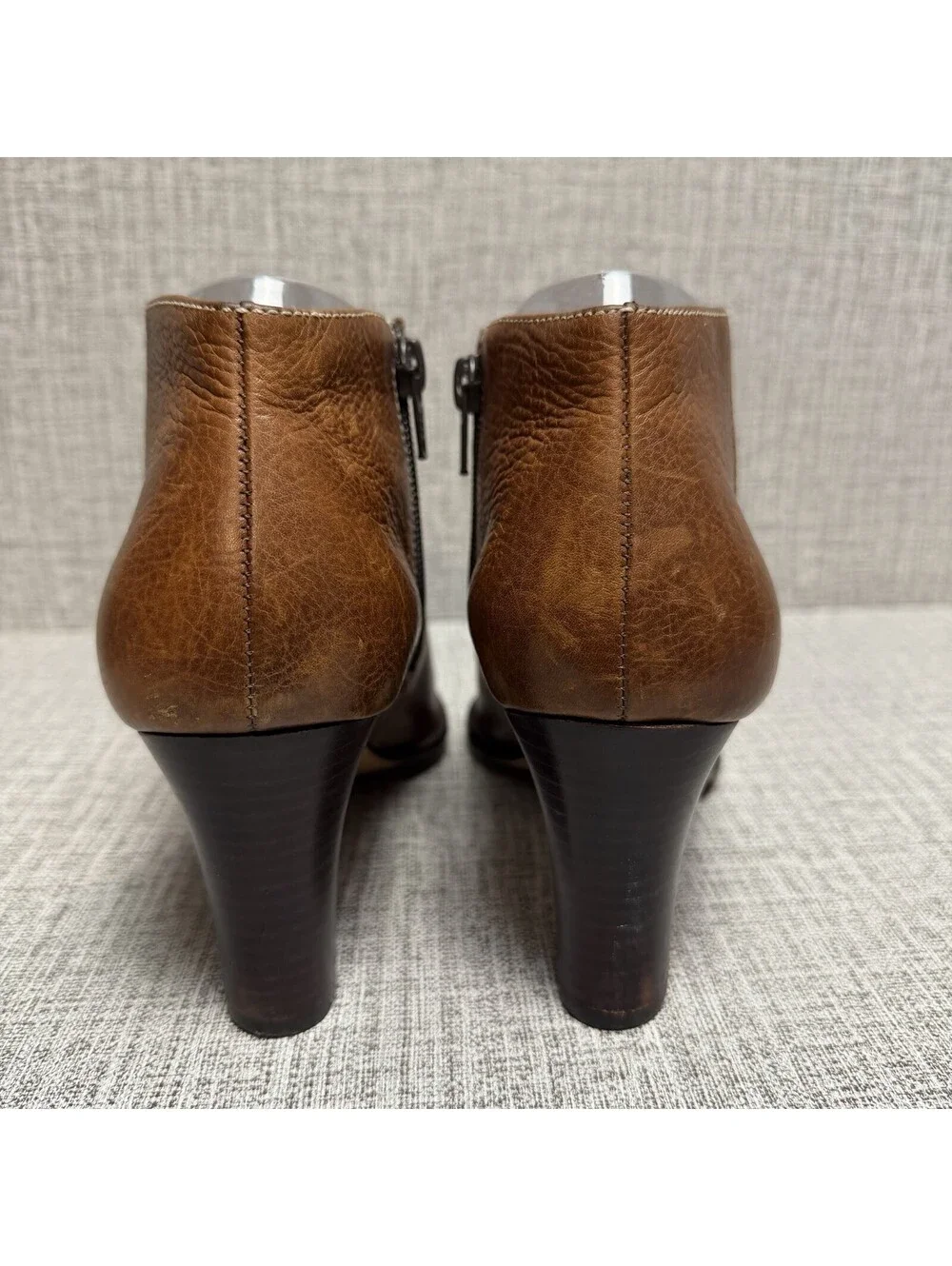 RALPH LAUREN Boots Womens Sz 7.5 Brown Leather Lenora Zip Ankle Heels BRAZIL